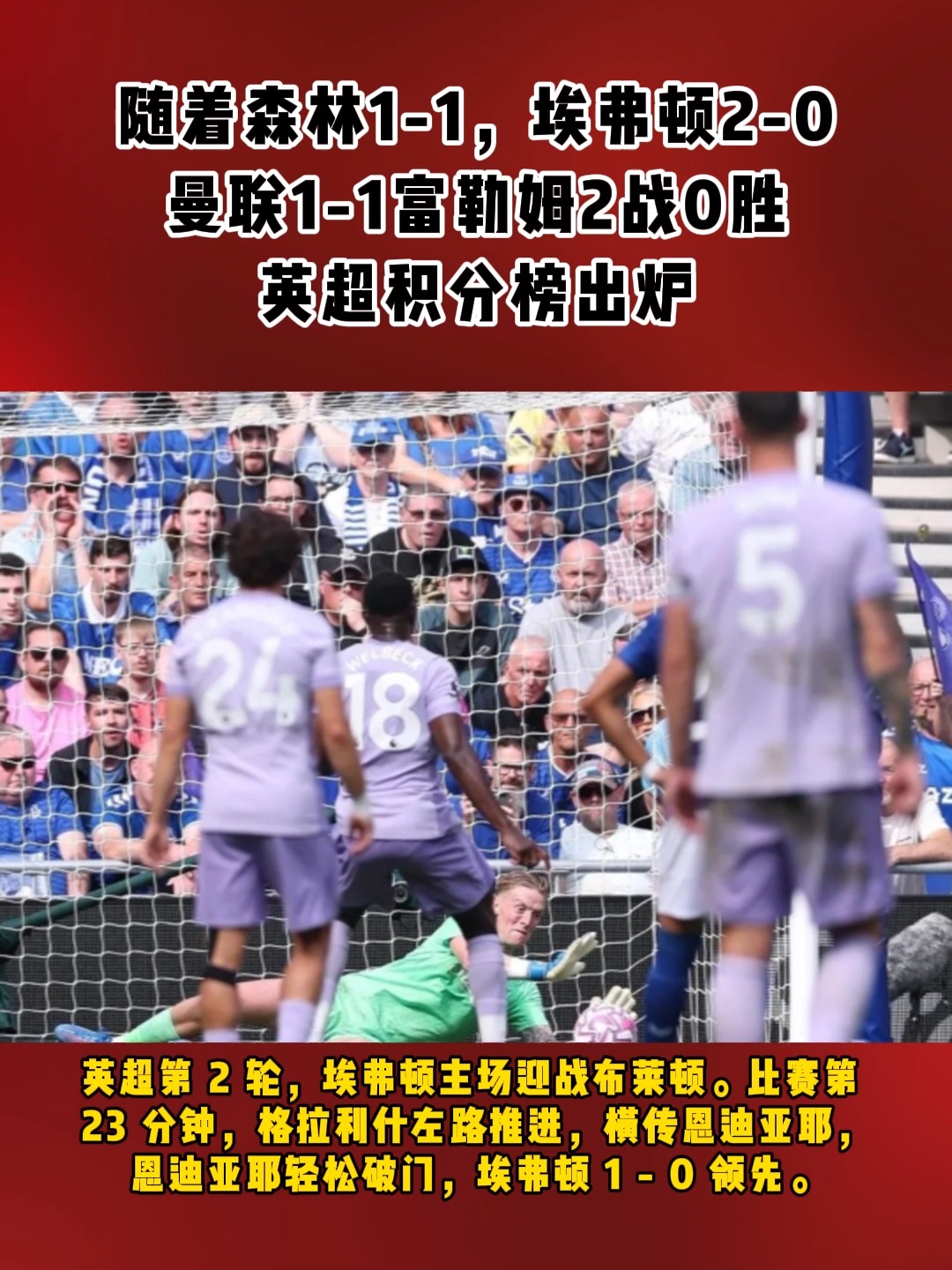 埃弗顿主场输球，积分榜排名第十七